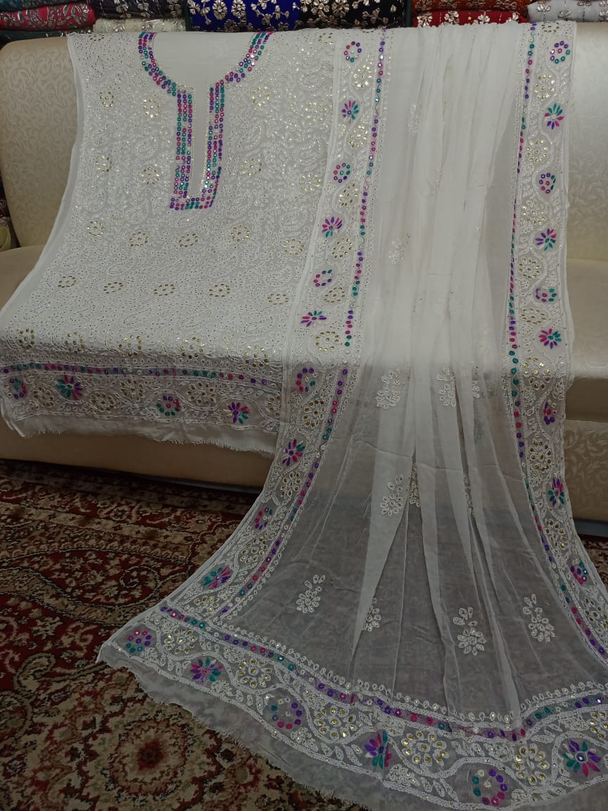 Heavy Chikenkari Mukesh Kamdani Suits