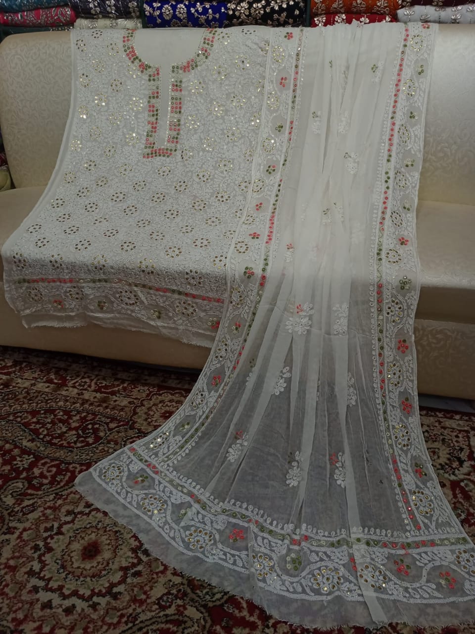 Heavy Chikenkari Mukesh Kamdani Suits