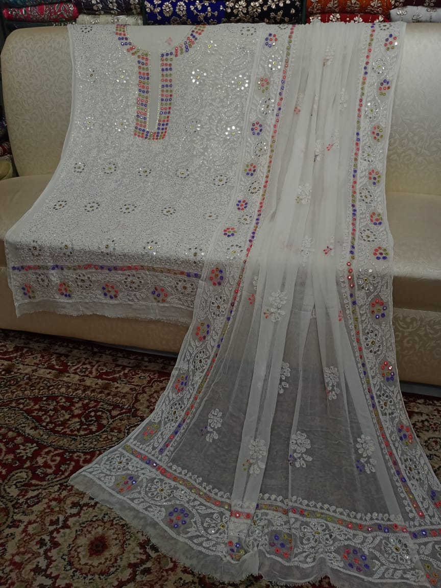 Heavy Chikenkari Mukesh Kamdani Suits