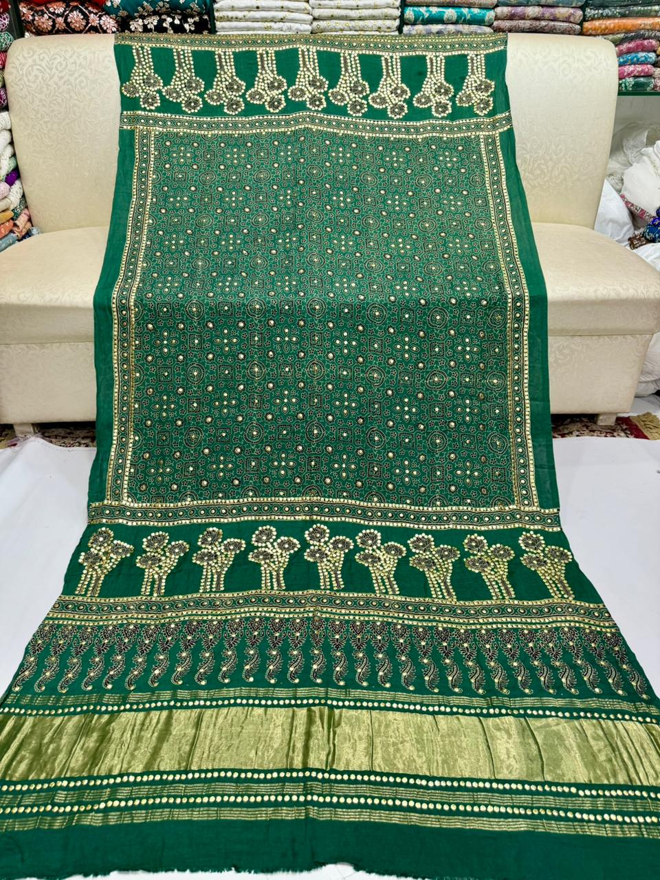 Ajrak Style Indian Gaji Silk Kamdani Shawl