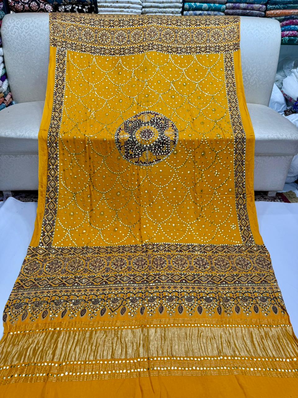 Ajrak Style Indian Gaji Silk Kamdani Shawl