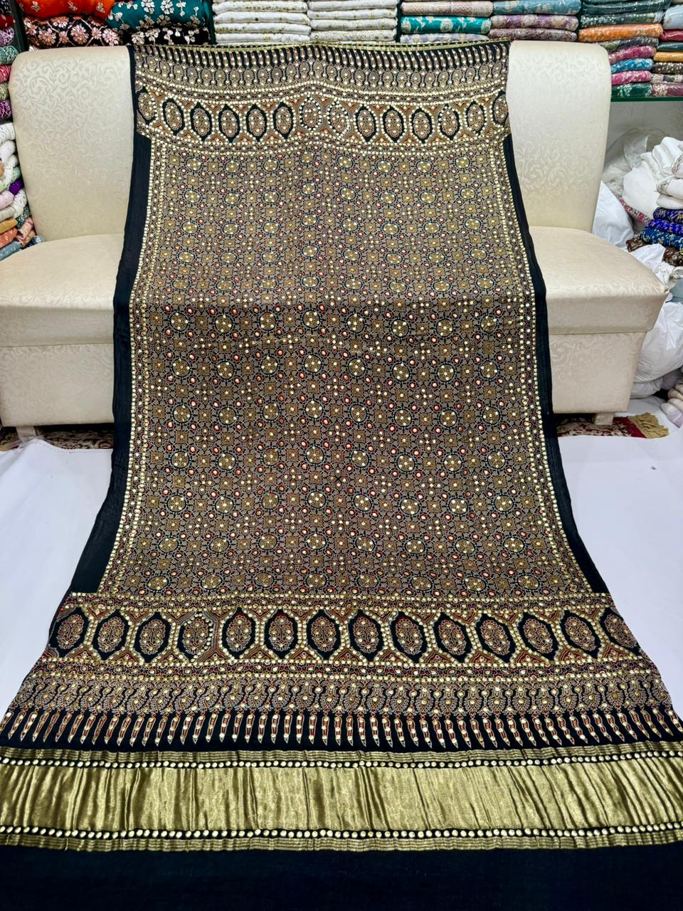 Ajrak Style Indian Gaji Silk Kamdani Shawl