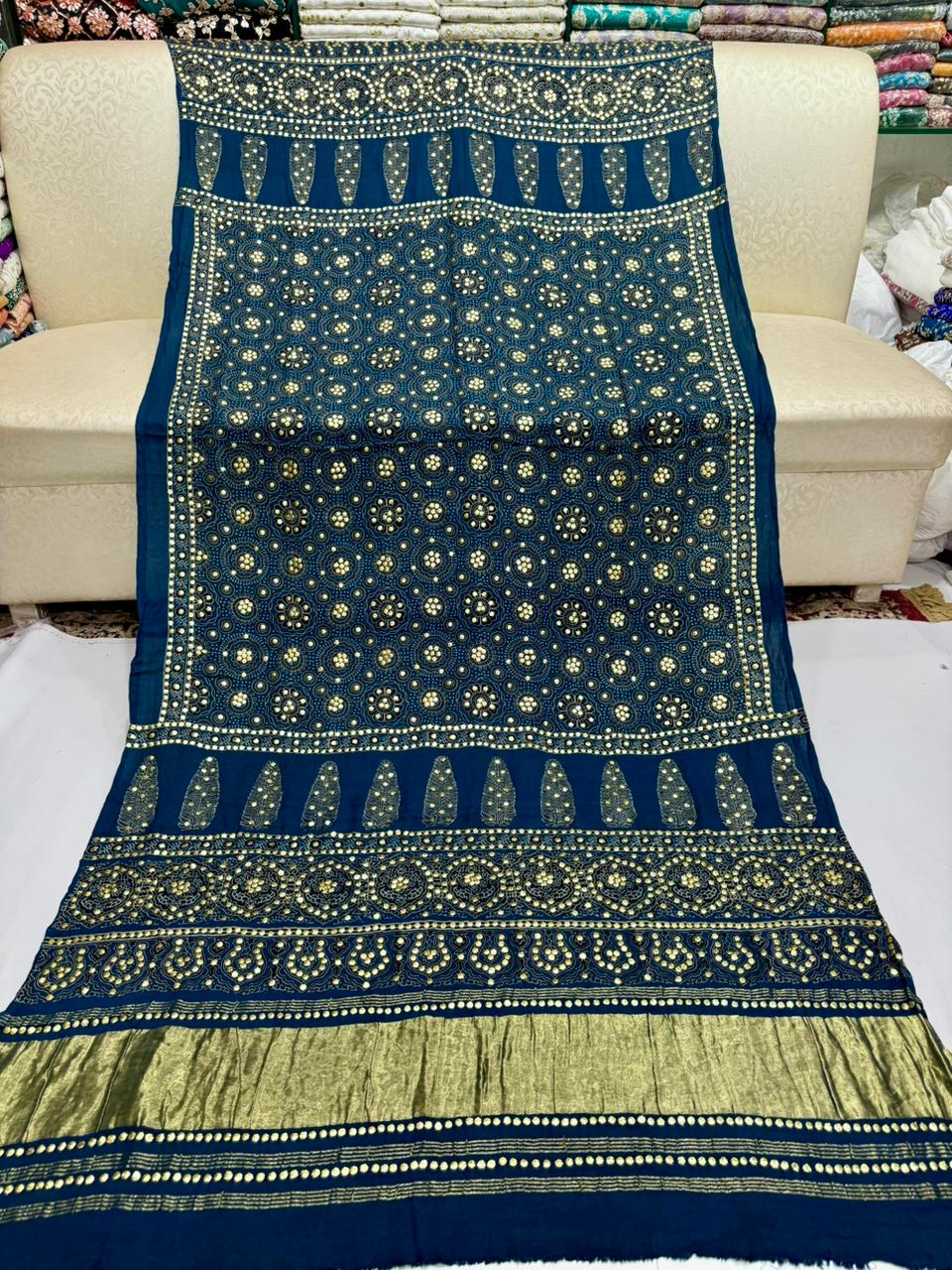 Ajrak Style Indian Gaji Silk Kamdani Shawl