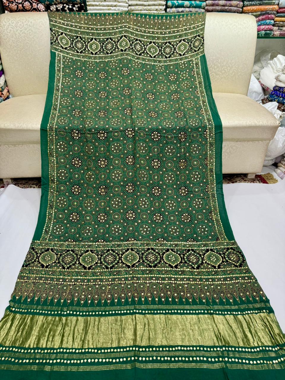 Ajrak Style Indian Gaji Silk Kamdani Shawl