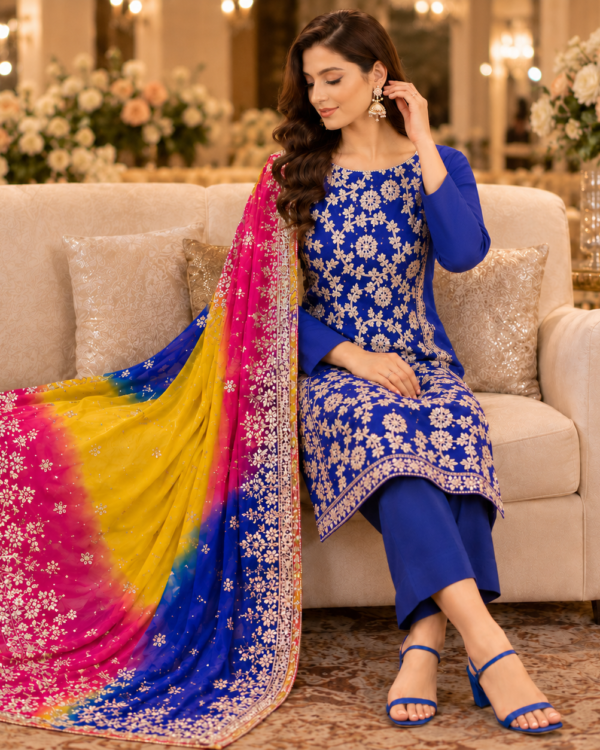 Heavy LCD Gota Suit crafted from premium PK Pure Chiffon featuring intricate handcrafted Heavy LCD Gota work, elegant 2-piece traditional outfit.