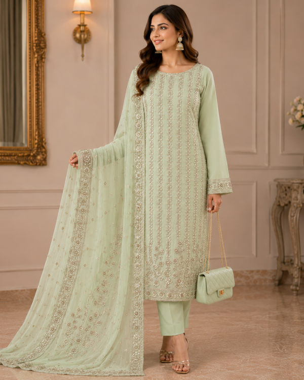 Shadow Chikankari Suit crafted from premium Soft PK Chiffon with elegant handcrafted Shadow Chikankari embroidery, 2-piece traditional outfit.
