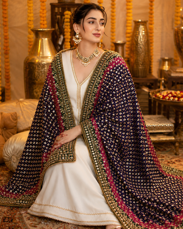 Heavy Tamba Till Gota Chunri Dupatta crafted from Pure PK Chiffon with intricate handcrafted Gota and Chunri detailing.