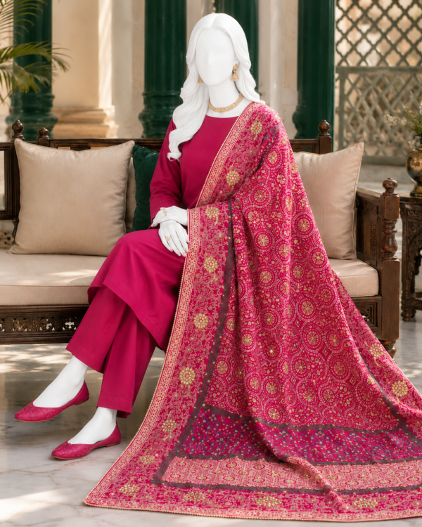 Ajrak Printed Fish Mukesh Shawl