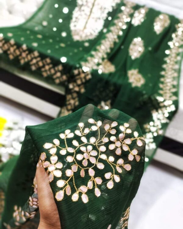Pressing Gota Suit crafted from premium Soft PK Chiffon with elegant handcrafted Pressing Gota work, 2-piece traditional outfit.