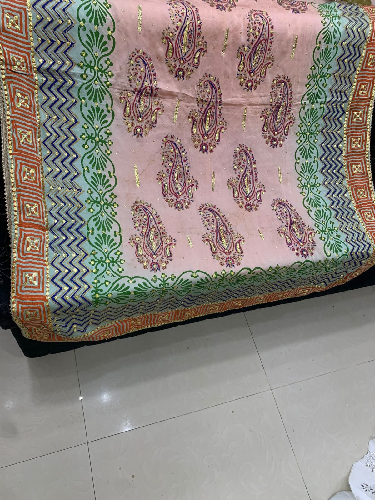 Ajrak Printed Fish Mukesh Shawl - Image 4