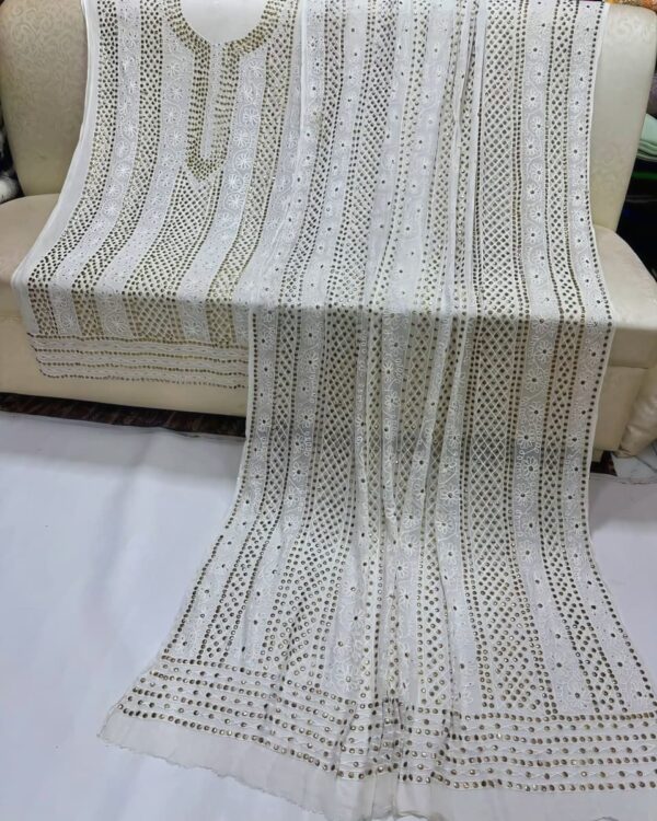 Heavy Aar Mukesh Kamdani Full Jaal Suit crafted from premium Pure Chiffon with intricate all-over handcrafted Mukesh Kamdani work, 2-piece dyeable outfit.