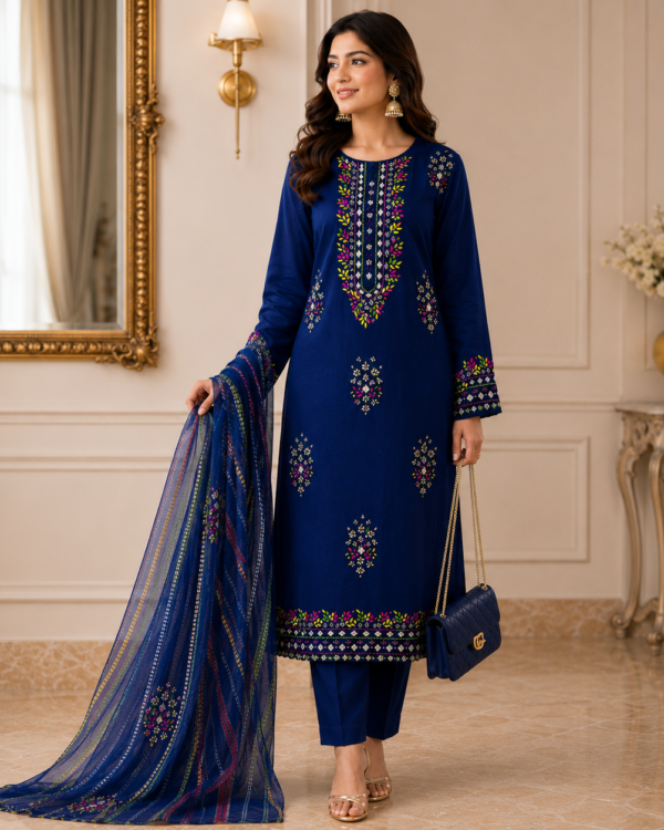 Fancy Gota Gala Suit featuring a lawn shirt and trouser with elegant Gota Gala work and a chiffon tie & dye dupatta, 3-piece traditional outfit.