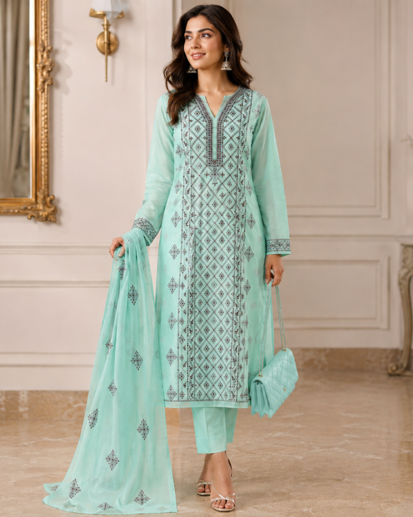 Handmade Kashmiri Embroidery Suit crafted from premium Soft Chiffon with intricate handcrafted Kashmiri embroidery, 2-piece traditional outfit.