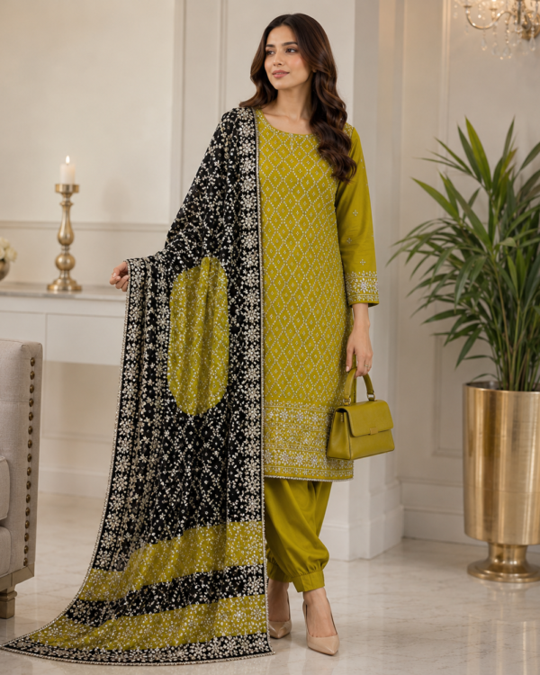 Heavy Rose Gold Gota Chunri Suit crafted from premium Pure Shamoze Silk with intricate handcrafted Rose Gold Gota work and traditional Chunri detailing, 2-piece outfit.