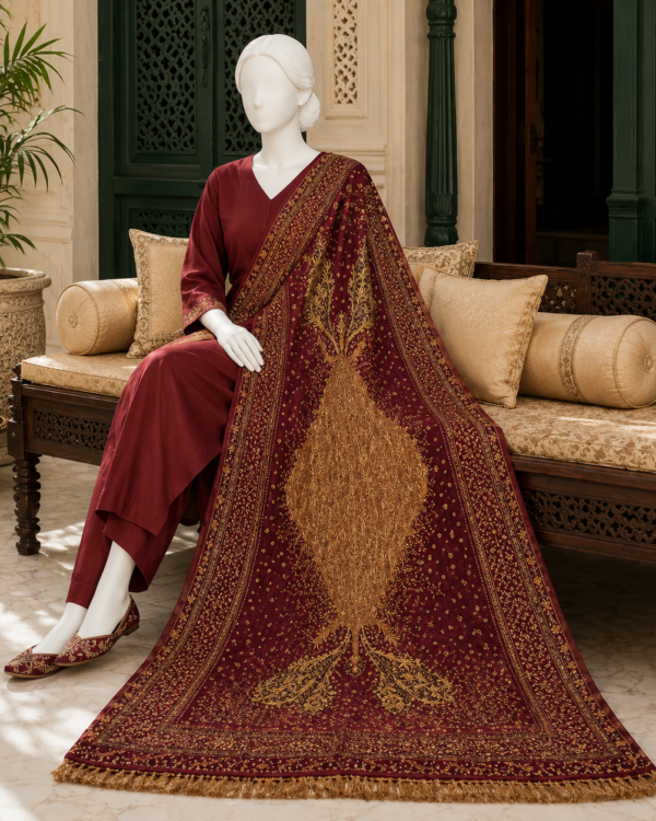 Crushed Dupatta with Heavy Gold Mukesh Kamdani