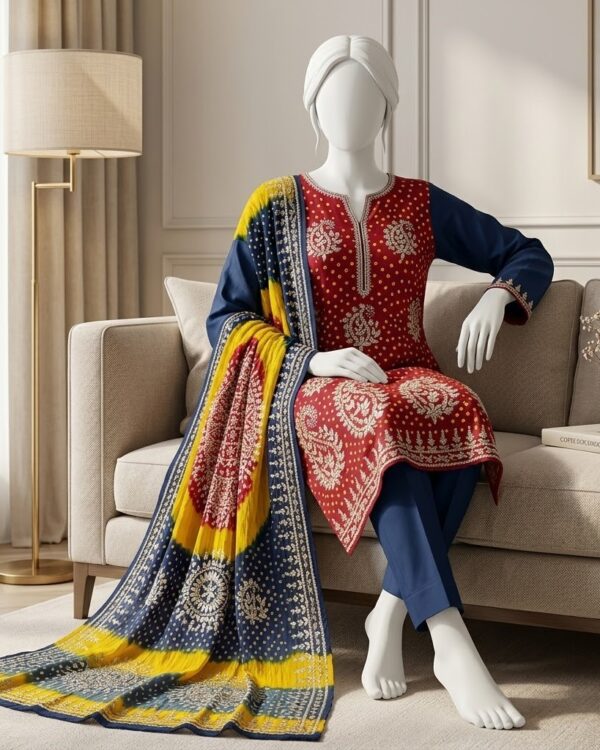 LCD Seep Gota Chunri Suit crafted from Pure Bamber Chiffon with elegant handcrafted Seep Gota and Chunri detailing, 2-piece outfit.