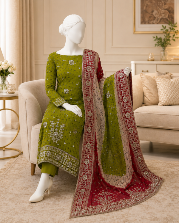 Heavy LCD Gota Work Chunri Suit crafted from PK Pure Chiffon with intricate Gota work and traditional Chunri detailing, 2-piece outfit.