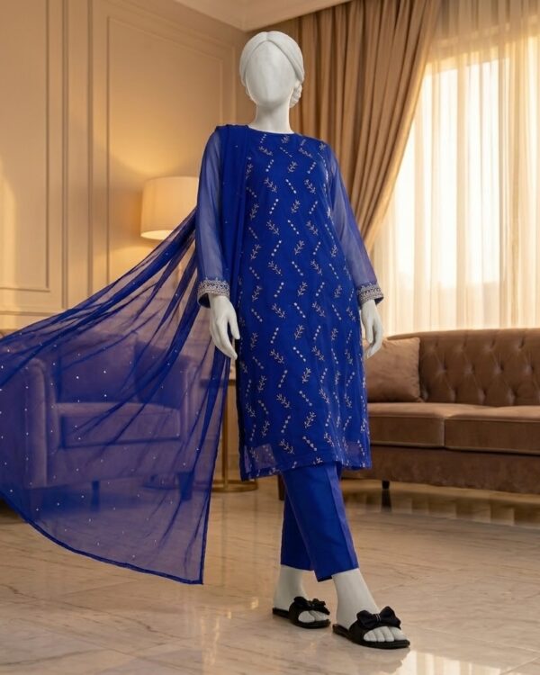 Mukesh Kamdani Suit in Soft PK Chiffon featuring delicate handcrafted Mukesh Kamdani work, 2-piece Pakistani outfit.