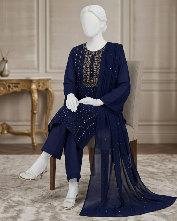 Mukesh Kamdani Suit crafted from Soft PK Chiffon with elegant handcrafted Mukesh Kamdani work, 2-piece traditional outfit.