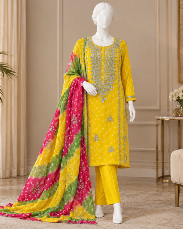MTB Gota Chunri Suit featuring traditional Gota work, crafted from elegant PK Chiffon, 2-piece outfit.
