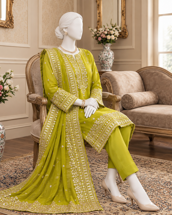 LCD Gota Suit featuring a heavy Gota border, crafted from Soft PK Chiffon, 2-piece Pakistani outfit.