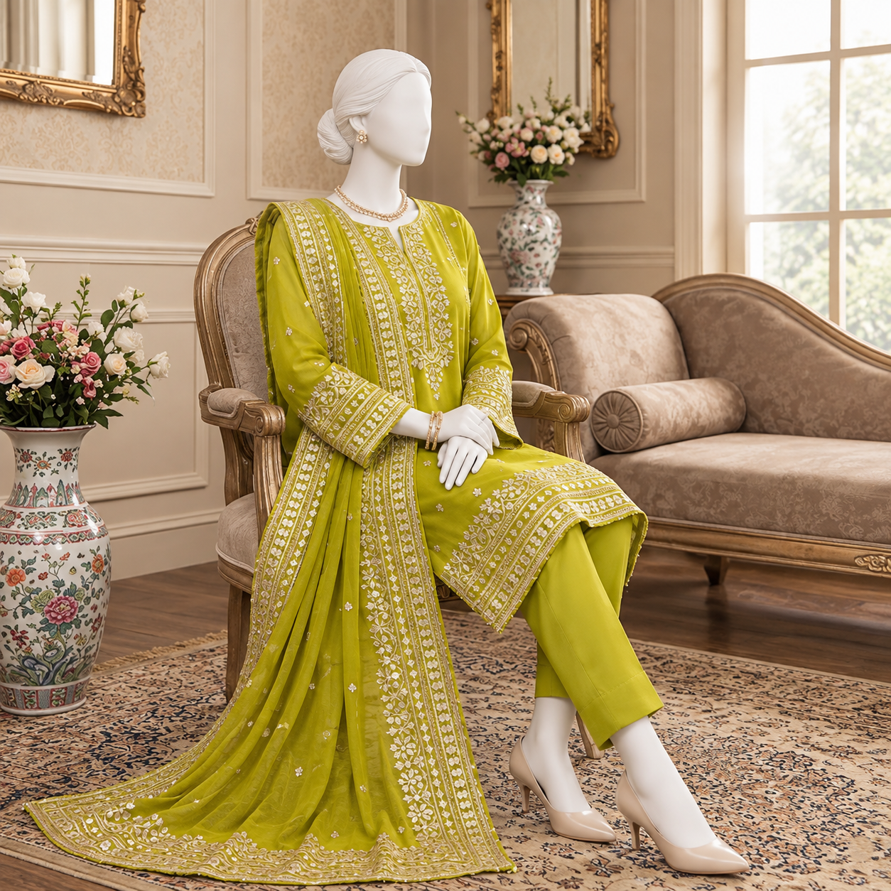 LCD Gota Suit featuring a heavy Gota border, crafted from Soft PK Chiffon, 2-piece Pakistani outfit.