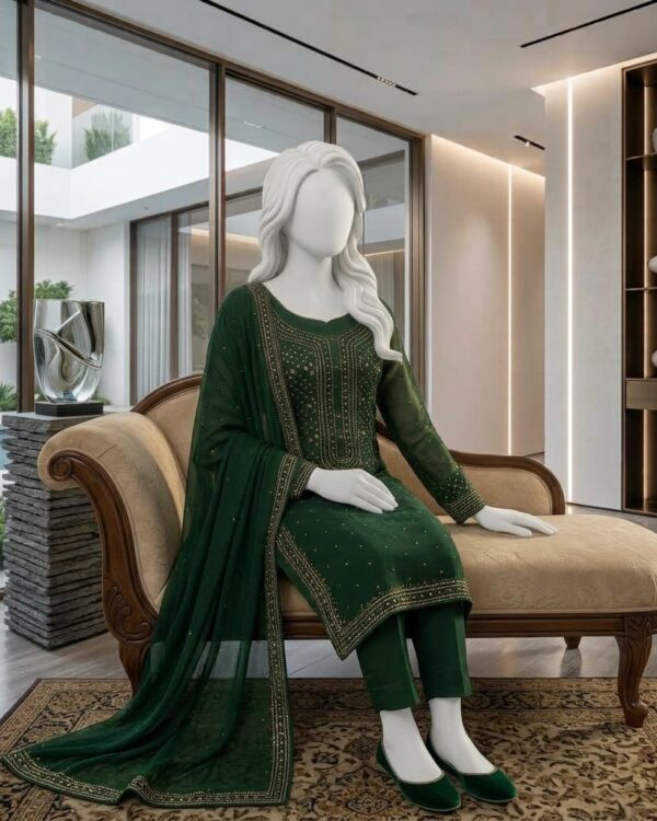Mukesh Kamdani Suit featuring intricate traditional Mukesh and Kamdani work, crafted from Soft PK Chiffon, 2-piece outfit.