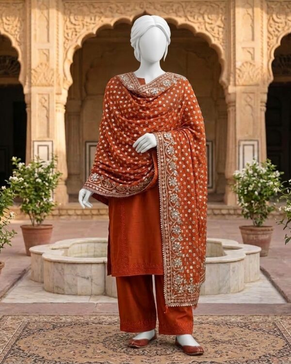 Heavy LCD Gota Chunri Shawl featuring intricate traditional gota work, crafted from premium Pure Chiffon fabric.