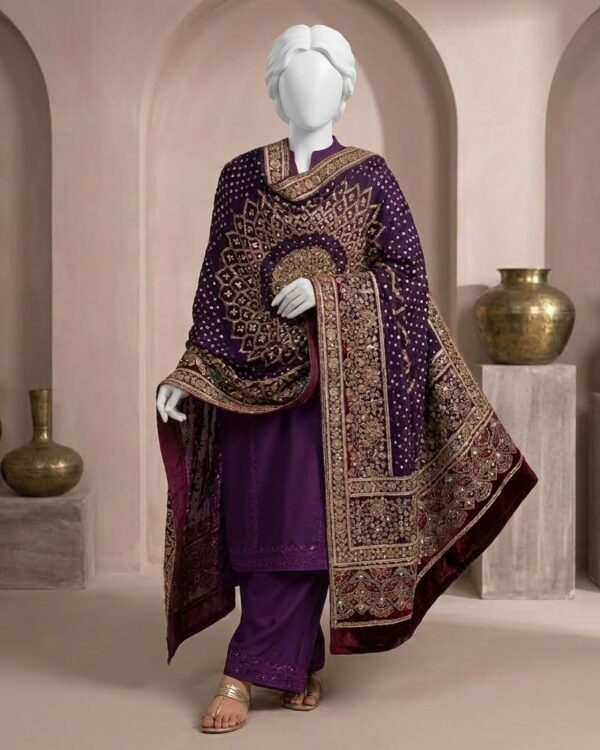 Ajrak Work Shawl featuring Gota, Cut Dana, Pearls and Sequin embellishment, crafted from Pure Indian Gaji Silk.