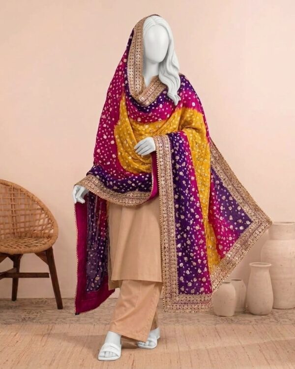 Gota Chunri Dupatta featuring traditional Gota work, crafted from elegant Medium Silk fabric.