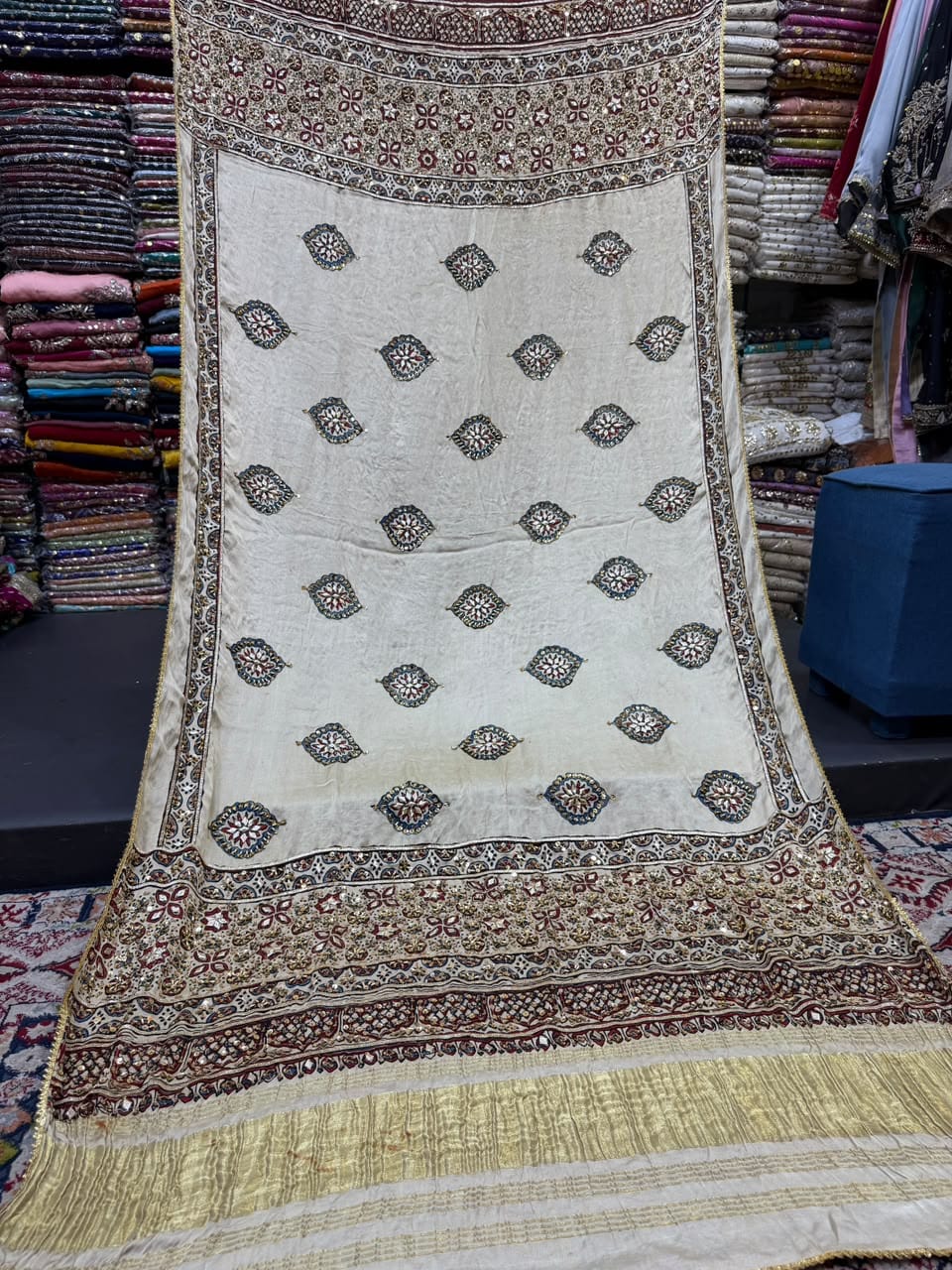 Ajrak Work Gota Cut Dana Pearl and Sequence Shawl - Image 4