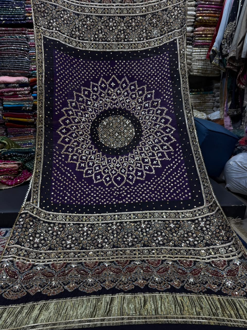 Ajrak Work Gota Cut Dana Pearl and Sequence Shawl - Image 5