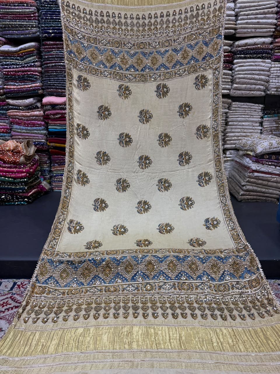 Ajrak Work Gota Cut Dana Pearl and Sequence Shawl - Image 6