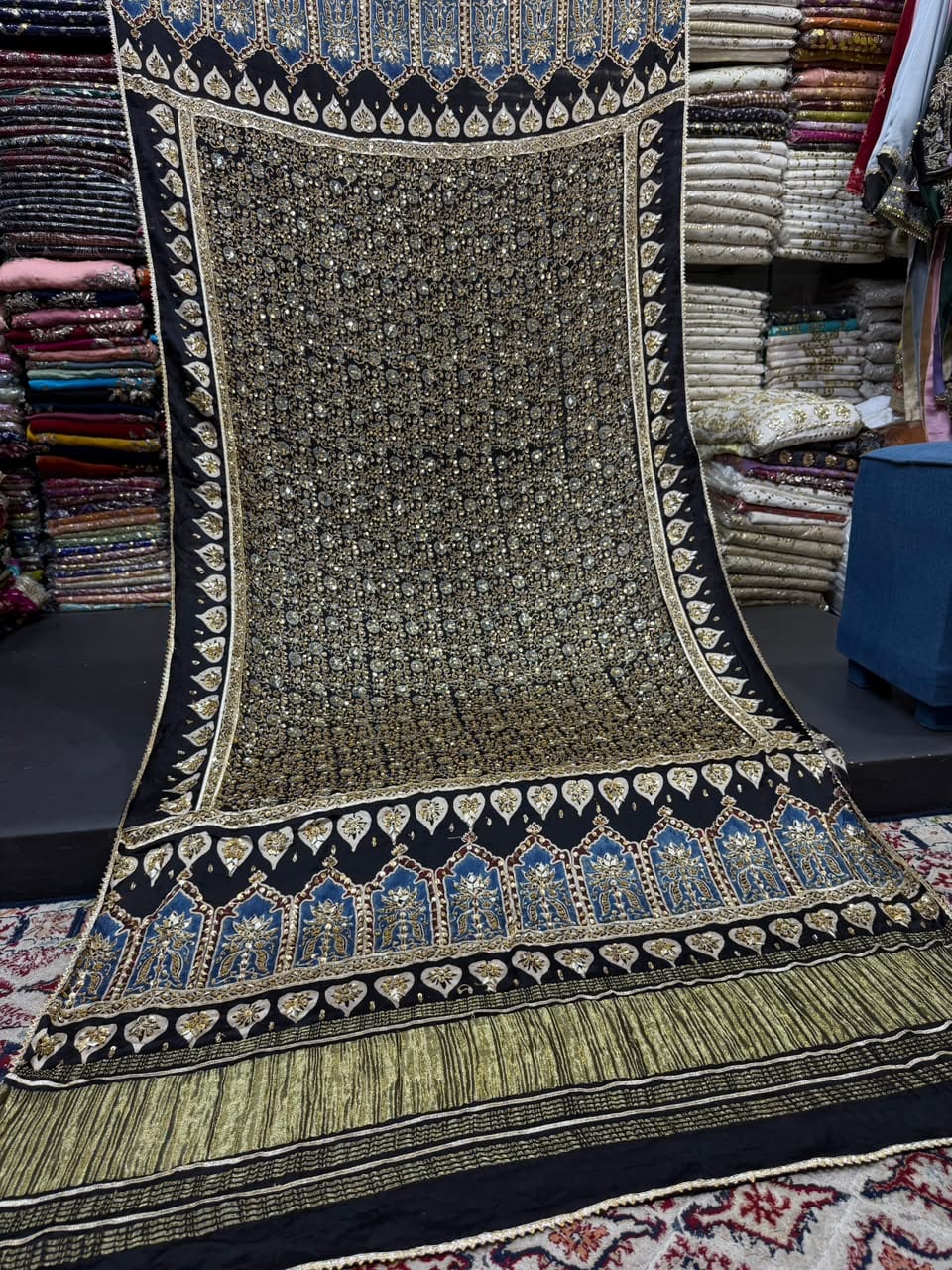 Ajrak Work Gota Cut Dana Pearl and Sequence Shawl - Image 2
