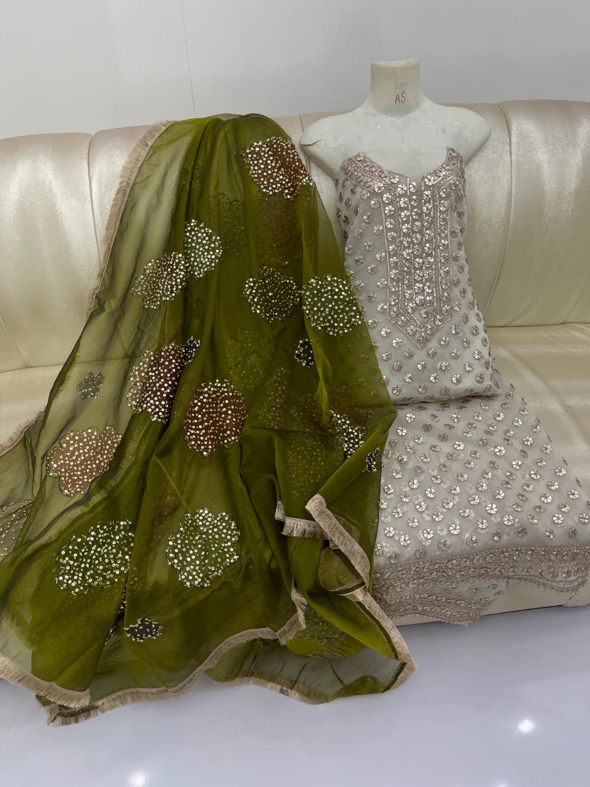 Hand Painted Cut Dana Moti Sequence & Gota Work Suit - Image 7